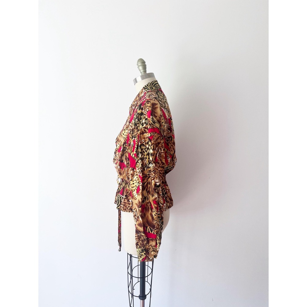 Vintage 90s Animal Print Jacket Silk Tiger Funky Streetwear Mob Wife Small - Picture 3 of 10